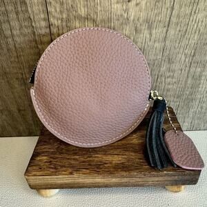 Round Coin Purse Dusty Rose Leather Wallet Key Holder Purse Charm New FAST SHIP